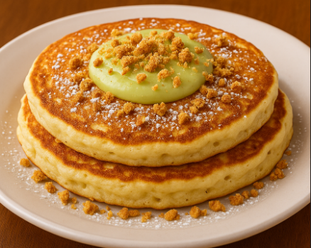 Ricotta pancakes with key lime pie filling topiing.