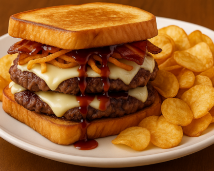 Patty melt burger with swiss cheese.